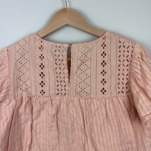 Ella Moss Brianne Eyelet Blouse Women M Medium Pink Flutter Sleeves Keyhole Back - Picture 5 of 7